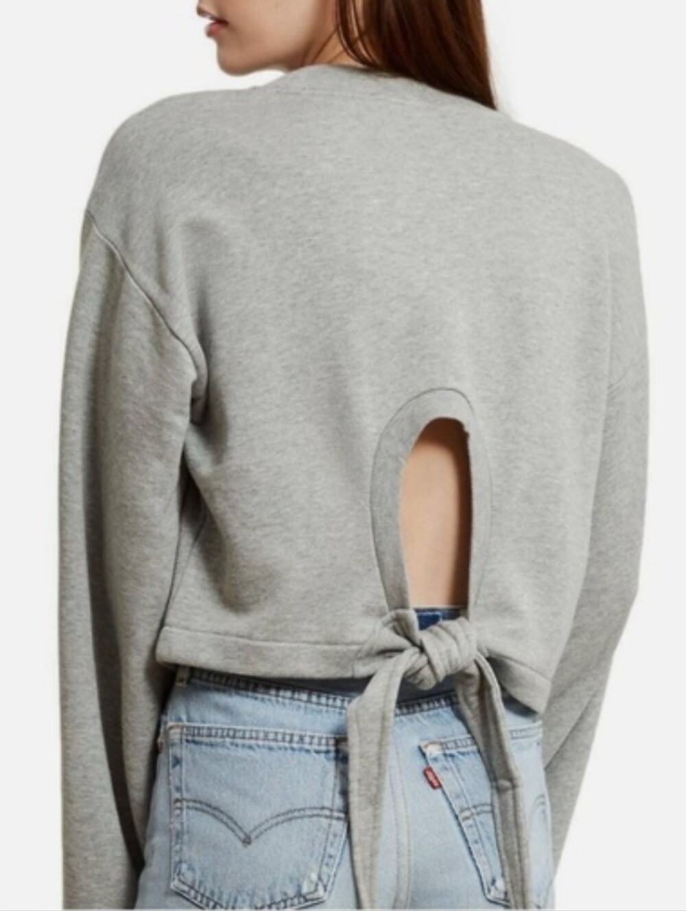 T Alexander Wang Gray Cropped Sweatshirt with Tie-back Detail